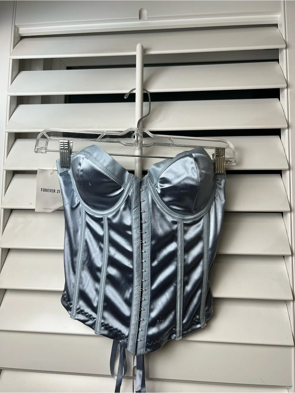 Forever 21 Steel Blue Satin Corset Bandeau Top